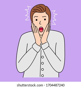 Man with shocked expression. Cartoon vector illustration