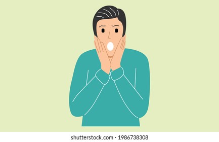 Man with shocked expression. Flat vector illustration
