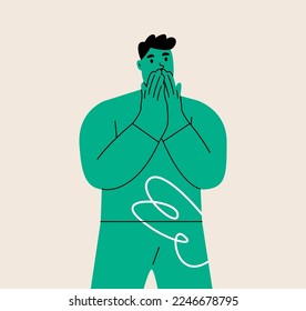 Man with shocked face expression set. Surprised and amazed person. Colorful vector illustration
