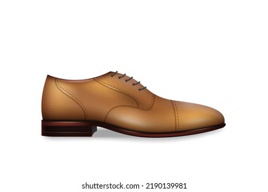 Man Shoe Realistic Icon. Classical Male Boot With Shoelace Isolated On White Background. Element Of Men Business Outfit And Formal Dress Code. Vector Illustration