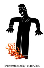 man with shoes in flames