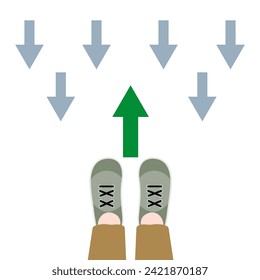 Man shoes and opposing direction arrow. EPS 10.