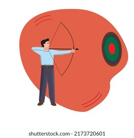 Man shooting a bow. Business mission. Planning concept. Goalls achivement. Archery. Icon