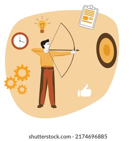 Man shooting a bow. Business mission. Planning concept. Start up concept. Goals achivement. 