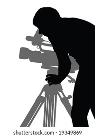 man shooting film vector silhouette isolated over white background