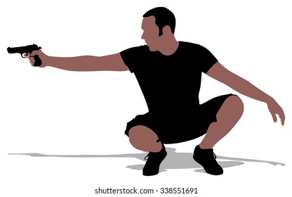 man shooting gun, vector