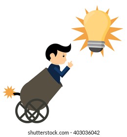 A man shooting himself with light bulb idea.