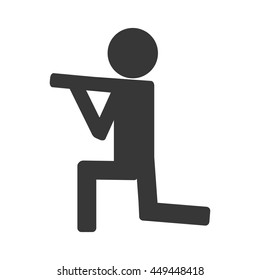 man shooting icon on knees isolated vector illustration