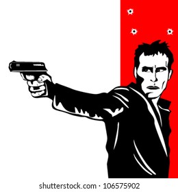 Man shooting on a white