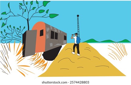 a man shooting the picture of an old wireless station in a mobile