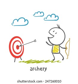 man shoots a bow illustration