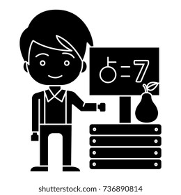man in shop - fruit prices icon, vector illustration, black sign on isolated background
