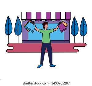 man shopping bag store commerce vector illustration