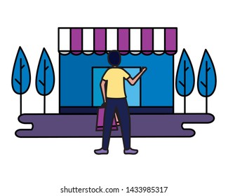 man shopping bag store commerce vector illustration