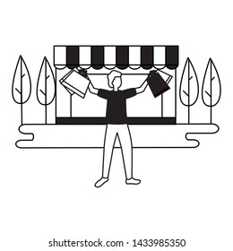 man shopping bag store commerce vector illustration