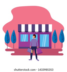 man shopping bag store commerce vector illustration