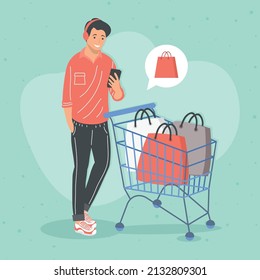 hombre con ecommerce de carrito de la compra