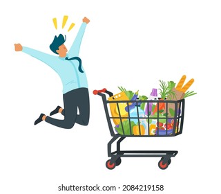 man with shopping cart full of products