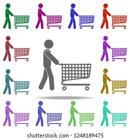 man with a shopping cart icon. Elements of Shop in multi color style icons. Simple icon for websites, web design, mobile app, info graphics