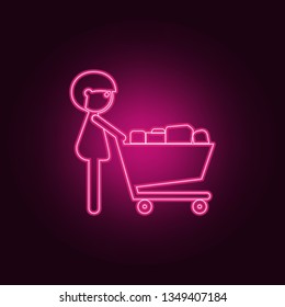 man with a shopping cart icon. Elements of Family in neon style icons. Simple icon for websites, web design, mobile app, info graphics
