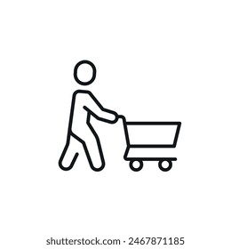 Man with Shopping Cart linear icon. Action line customizable illustration. Contour symbol. Vector isolated outline drawing. Editable stroke