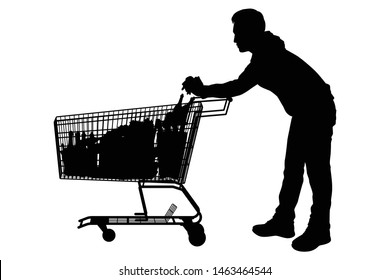 The man with shopping cart silhouette vector