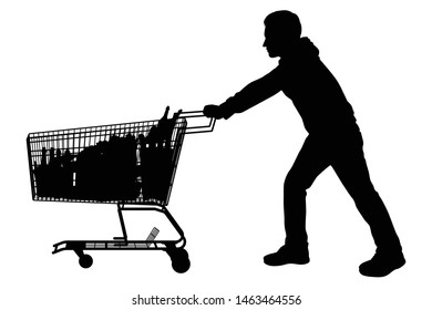 The man with shopping cart silhouette vector