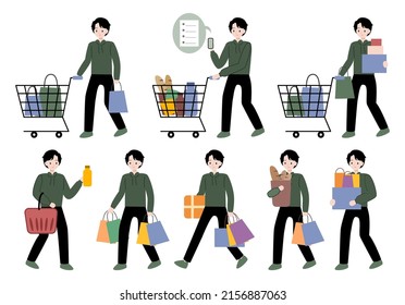 Carácter de compra de hombre concepto plano vectorial 