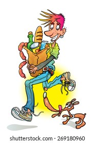 man shopping with dog , vector