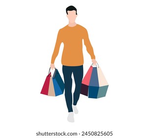 The man is shopping and holds the package and vector Illustration