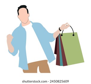 The man is shopping and holds the package and vector Illustration