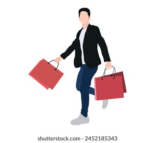 The man is shopping and holds the package and vector Illustration