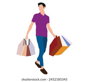 The man is shopping and holds the package and vector Illustration