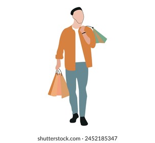 The man is shopping and holds the package and vector Illustration