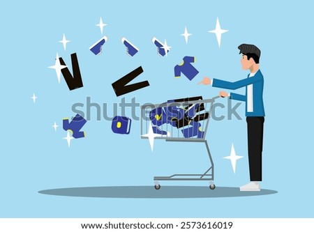 A man is shopping with huge discounts