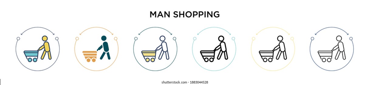 Man shopping icon in filled, thin line, outline and stroke style. Vector illustration of two colored and black man shopping vector icons designs can be used for mobile, ui, web