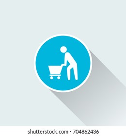 man shopping icon with long shadow