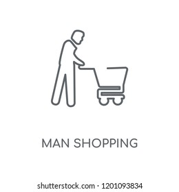Man Shopping linear icon. Man Shopping concept stroke symbol design. Thin graphic elements vector illustration, outline pattern on a white background, eps 10.