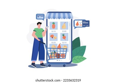 Man shopping online Illustration concept. A flat illustration isolated on white background