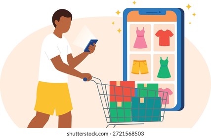 Man Shopping Online Using Smartphone, E-Commerce and Retail Technology Concept