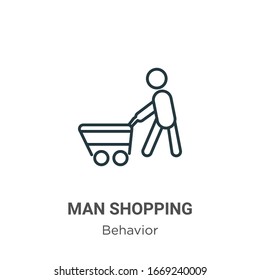 Icono vectorial del contorno de la compra principal. Icono de compra del hombre negro de línea delgada, ilustración de elemento simple vector plano del concepto de comportamiento editable trazo aislado sobre fondo blanco