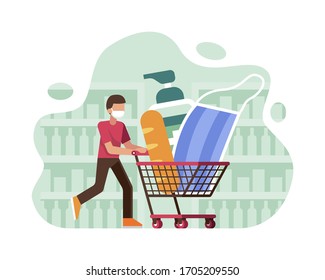 A Man Shopping And Stockpiling Goods For Supplies During The Coronavirus Pandemic Quarantine