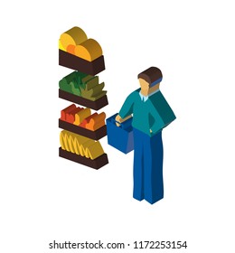 Man shopping in the store isometric left top view 3D icon