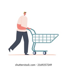 Man Shopping Trolley Walking Buying Food Stock Vector (Royalty Free ...