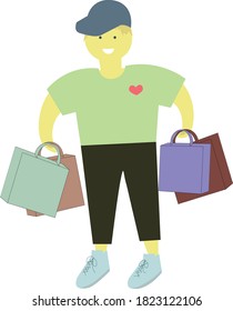man shopping  vector carries purchases 