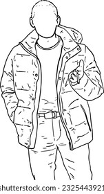a man with short hair in a jacket with a cigarette in his hand doodle linear cartoon coloring