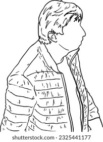 a man with short hair in a jacket doodle linear cartoon coloring book