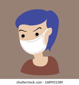 man with short purple hair, wearing a mask, to prevent coronavirus covid-19. Vector illustrate.