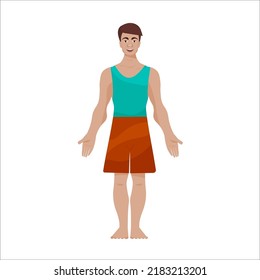 Man in short shorts and a T-shirt. vector illustration. Image on a white background.