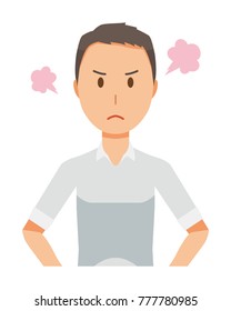 A man in a short sleeve shirt is angry